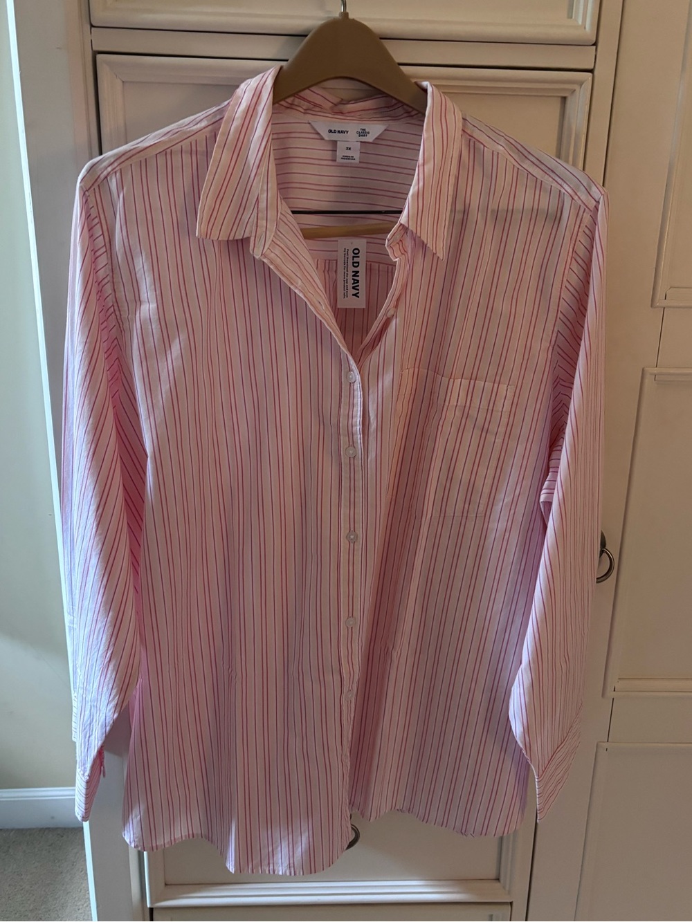 Old Navy Pink and White Striped Button-Down Shirt